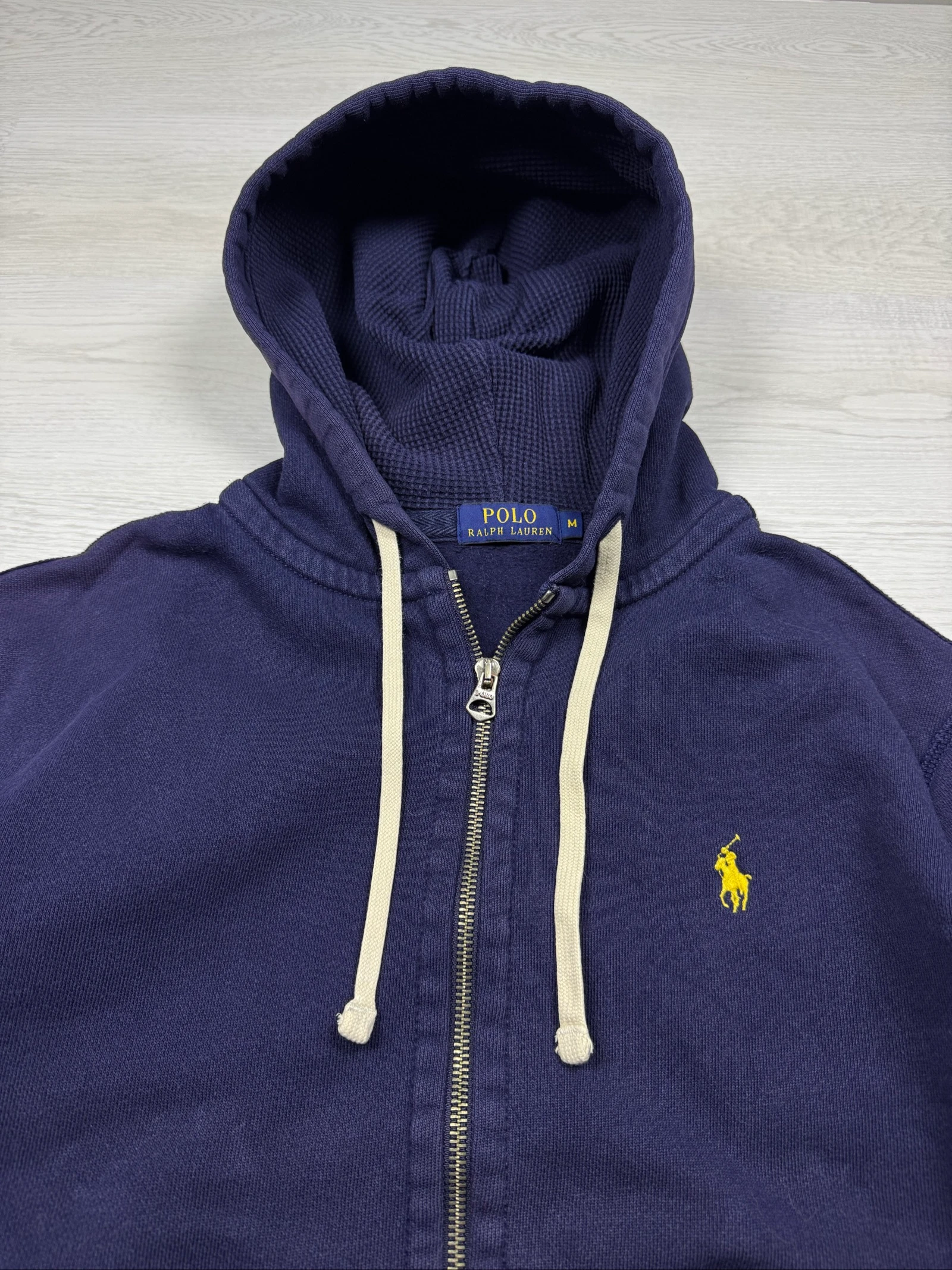 Ralph Lauren Full Zip Hoodie Navy Blue Yellow Pony Vintage Size M/L – photo 8
